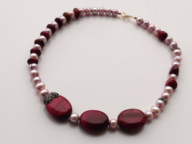 Perle lavender freshwater&red tiger eye