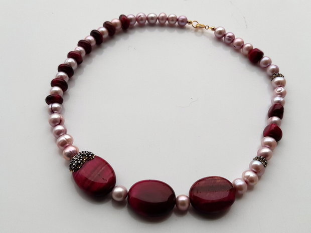 Perle lavender freshwater&red tiger eye
