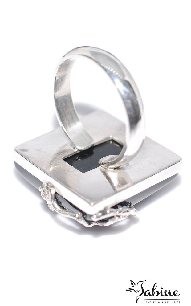 Inel patrat argint 925 cu onix natural,  inel contemporan