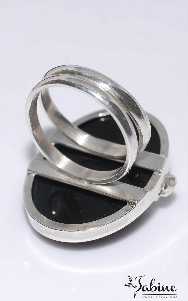 Inel oval argint 925 cu onix natural,  inel contemporan
