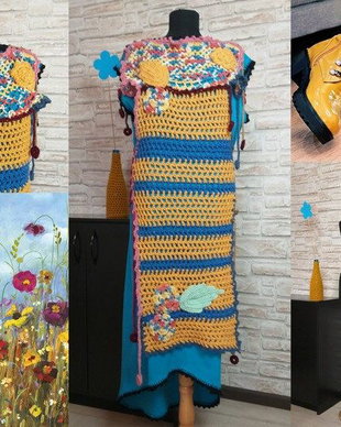Rochie, croșet, flori,bocanci care așteaptă,primăvară senină
