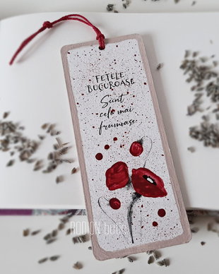 Semn de carte maci handmade pictat mesaj personalizat