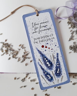 Semn de carte handmade pictat mesaj personalizat lavanda