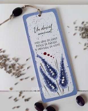 Semn de carte lavanda pictat mesaj personalizat piatra semipretioasa
