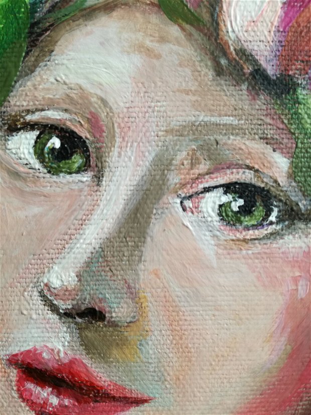 Portret cu bujori - tablou pictat manual