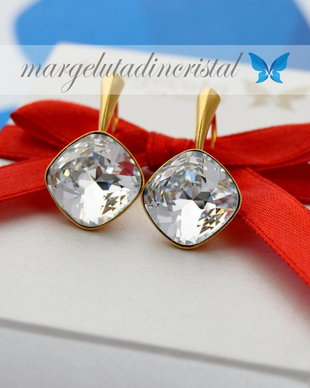 Cercei Swarovski / Romb / Argint 925 placat cu aur