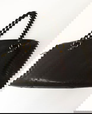 Geanta de mana masiva din piele naturala maron inchis