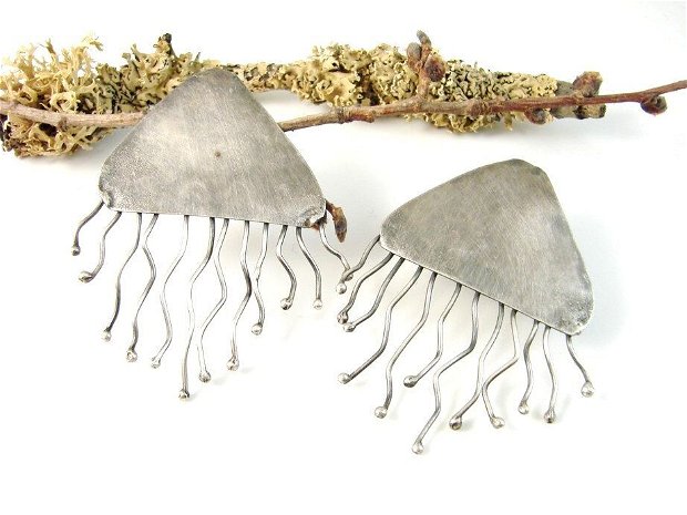 Cercei supradimensionati, din argint 925, cu tija, floare de eucalipt
