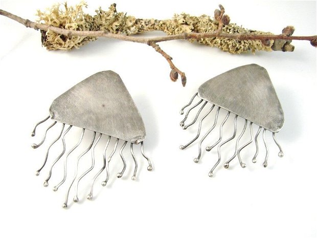 Cercei supradimensionati, din argint 925, cu tija, floare de eucalipt