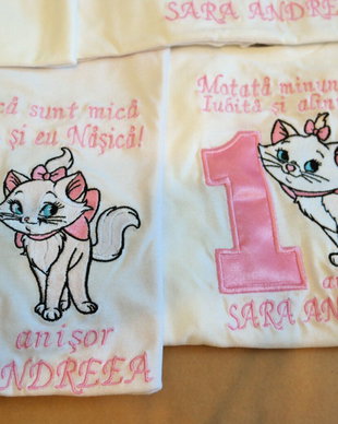 Set Tricouri aniversare cu "Pisica Marie" brodate