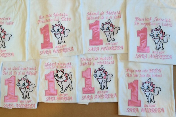 Set Tricouri aniversare cu "Pisica Marie" brodate