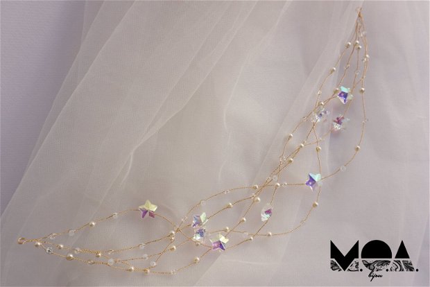 Coronita "Jasmine" cu stele si perle
