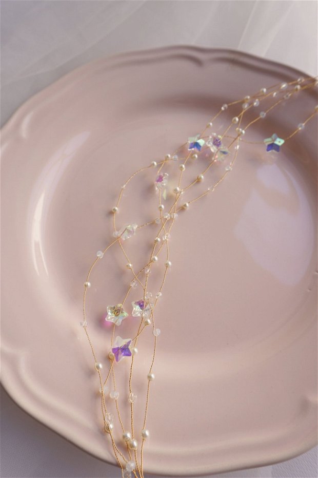 Coronita "Jasmine" cu stele si perle