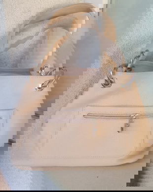 SUPERBA GEANTA VINTAG BEJ ROSE DIN PIELE GROASA