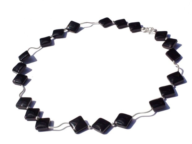 Colier Onix negru si Argint 925 - CO079 - colier pietre semipretioase, colier negru, colier elegant, colier geometric, cristale vindecatoare, colier business, cristaloterapie