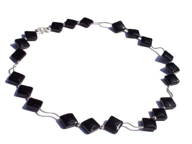Colier Onix negru si Argint 925 - CO079 - colier pietre semipretioase, colier negru, colier elegant, colier geometric, cristale vindecatoare, colier business, cristaloterapie