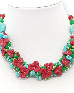 Colier floral gradina in rosu