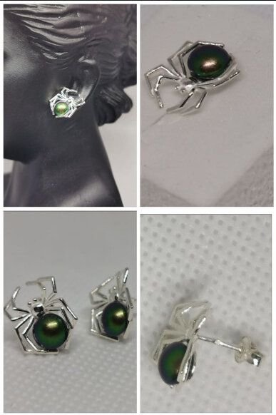 Cercei paianjen argint 925 si perle Swarovski scarabaeus green