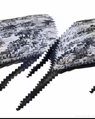 Scaunel din lemn masiv negru antichizat cu desene negre