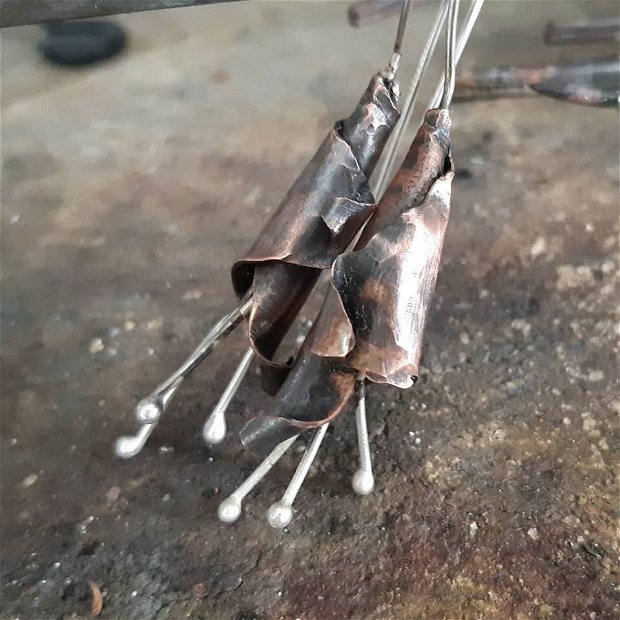 Cercei lungi din argint 925 si cupru partial oxidat