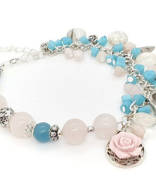 Set /bratara si cercei/cuart ,angelit ,morganit si ochi de pisica