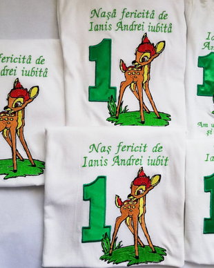 Tricouri Aniversare tematica Bambi ,brodate