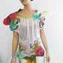 Bluza din matase naturala si floricele impaslite