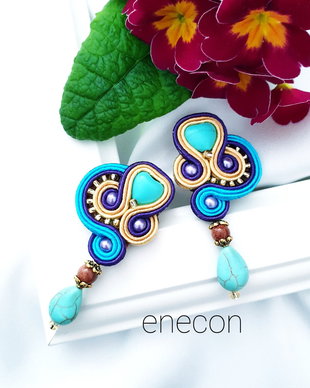 Cercei soutache turcoaz cu tija