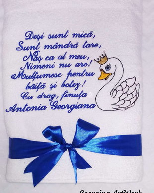 Set 2 prosoape bumbac personalizate , cadou nași sau moși botez/mot