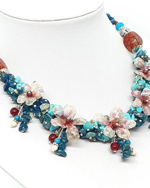 Colier floral cu apatit,turcoaz si agat
