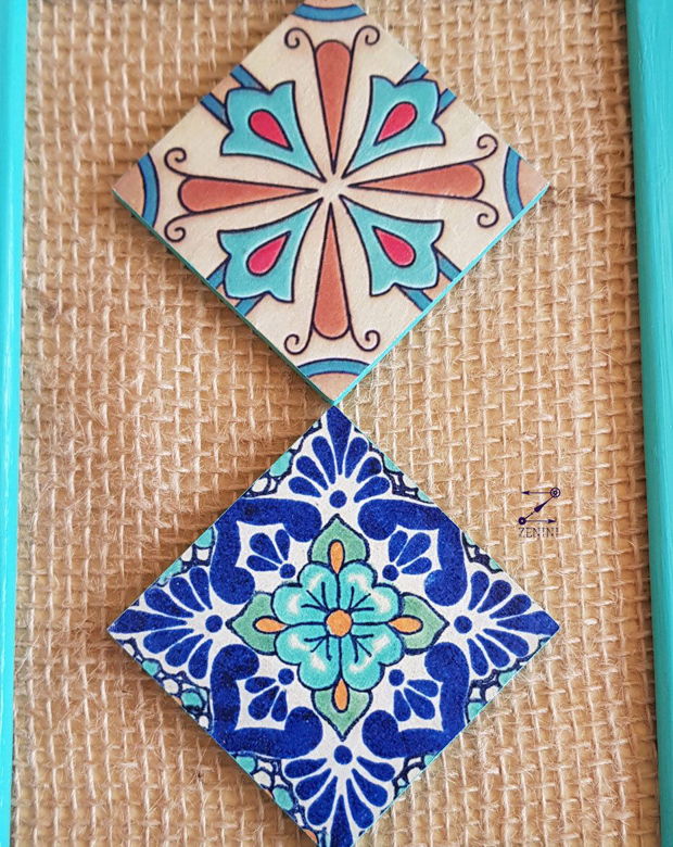 Tablou turcoaz, tablou traditional, tablou placute colorate, tablou rustic, decoratiune turcoaz, ornament turcoaz