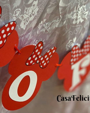 Minnie mouse rosie ghirlanda cu nume/Banner Minnie mouse/ Ghirlanda botez Minnie mouse