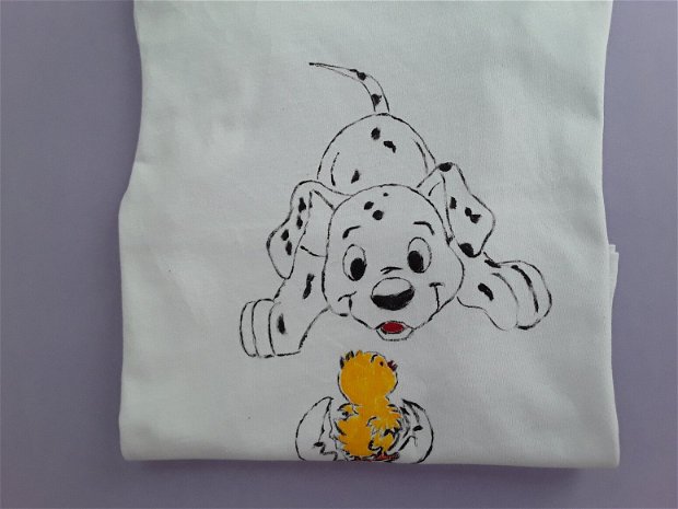 Tricou personalizat pentru copii pictat manual "Dalmatianul jucaus"