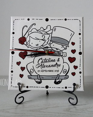 Ceas cuplu pictat manual handmade personalizat cu nume masina