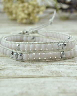 Bratara cu snur de piele si mix de cristale - ''Ice Breeze'