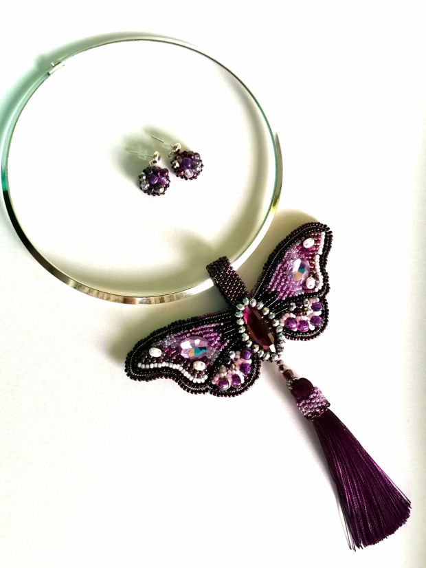 Set Colier și cercei - Purple Butterfly