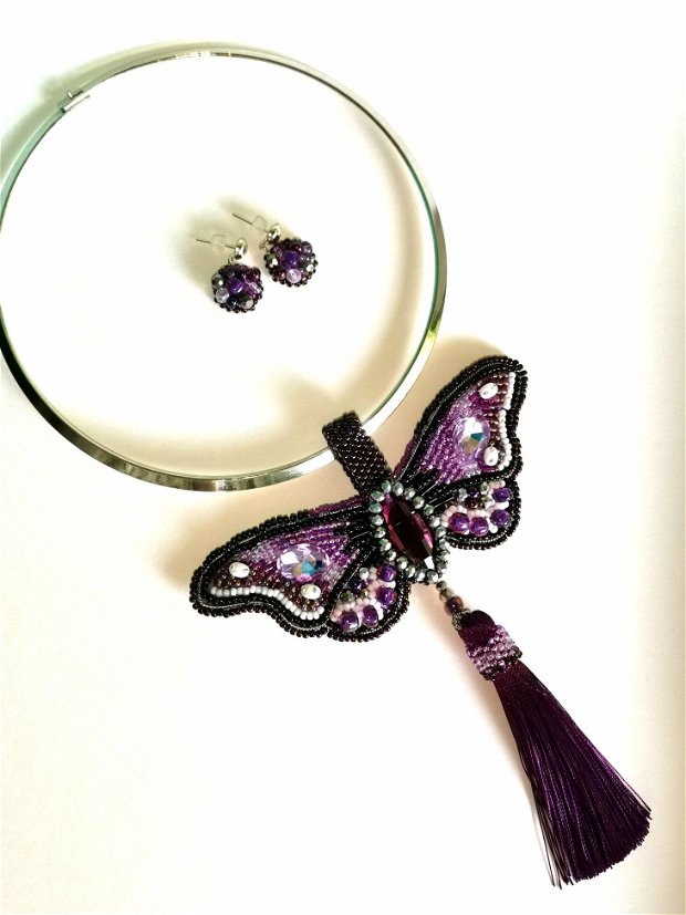 Set Colier și cercei - Purple Butterfly