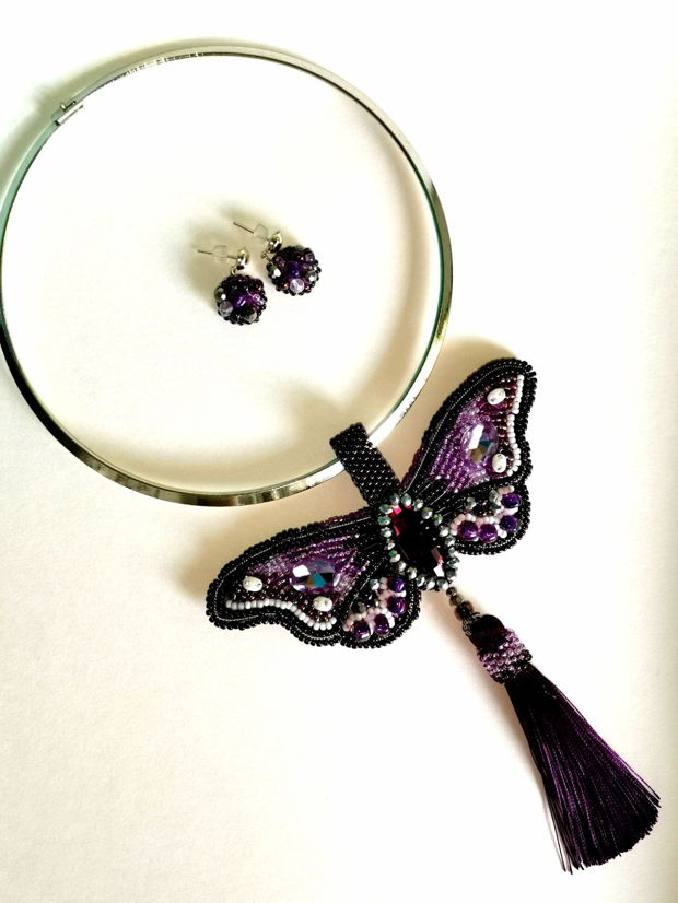 Set Colier și cercei - Purple Butterfly