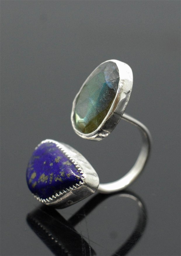 Inel din argint 925 cu lapis lazuli si labradorit, inel reglabil
