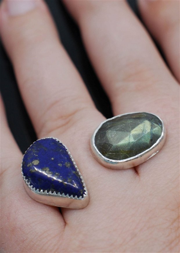 Inel din argint 925 cu lapis lazuli si labradorit, inel reglabil