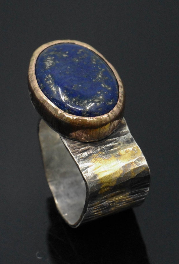 Inel din argint şi lapis cabochon, cu profil gold-filled