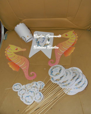 Decoratiuni candy bar/ toppere prajituri tema marina