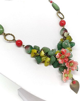 SET /Colier si cercei cu floricele rosii