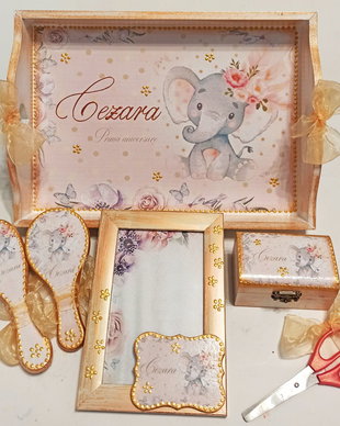 Set mot / prima aniversare, 6 piese, tema Elefantel