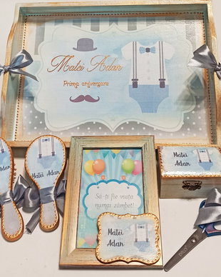 Set mot / prima aniversare, 6 piese, tema Little Man