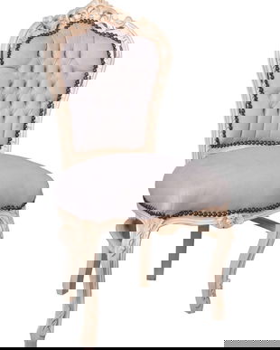 Scaun baroc din lemn masiv alb cu tapiterie grej