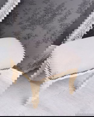 Scaunel din lemn masiv alb cu tapiterie grej