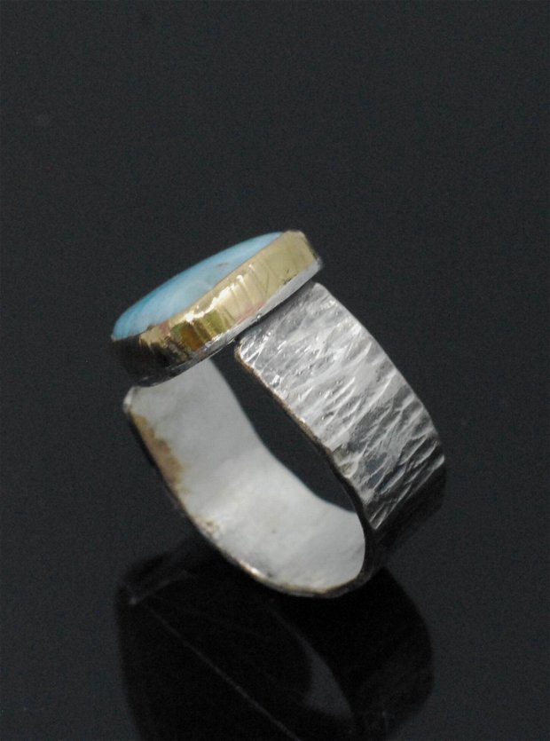 Inel argint cu larimar şi profil gold-filled