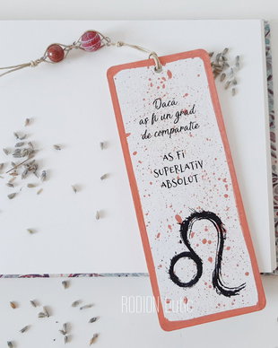 Semn de carte zodia Leu pictat manual personalizat cu mesaj
