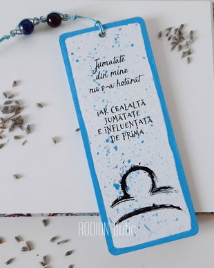 Semn de carte zodia Balanta pictat manual personalizat cu mesaj